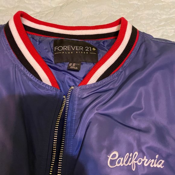 Forever 21 Bomber Jacket Tiger California Blue Women's Plus Size 2XL - Picture 2 of 8